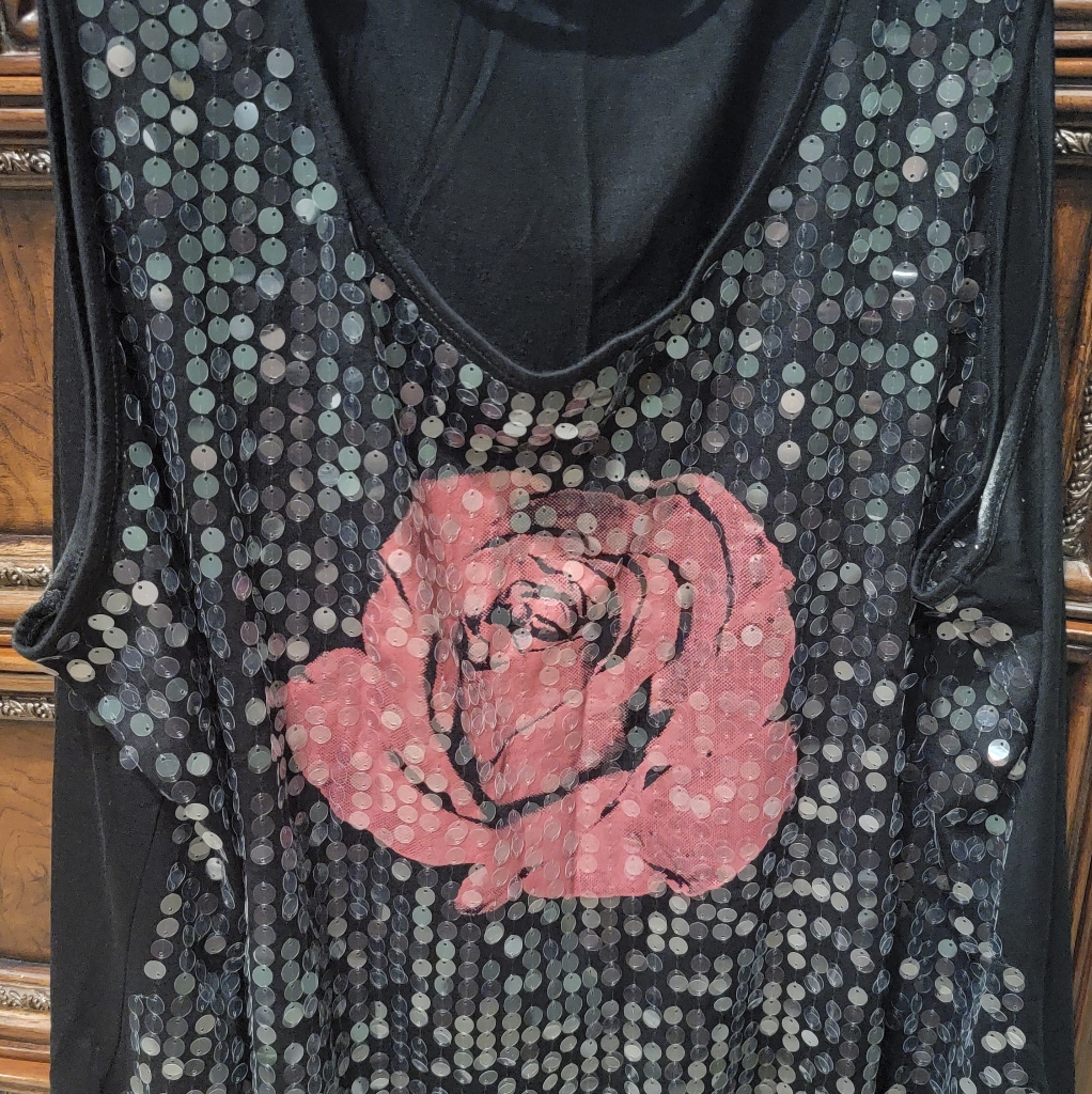 Tank Top With Sequins And Rose Image Brand New But Lost The Tag